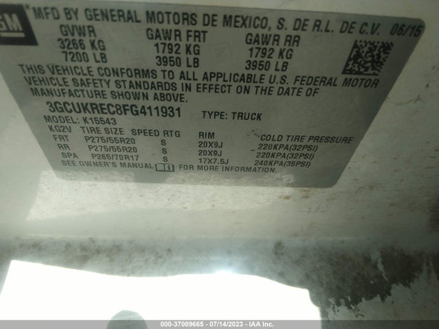 Chevrolet Silverado 1500 Lt 2015 3GCUKREC8FG411931 Image 9