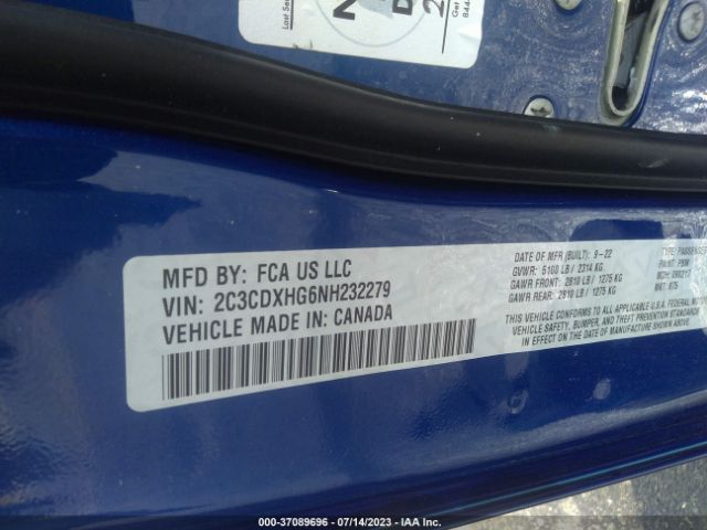 2C3CDXHG6NH232279 Dodge CHARGER GT
