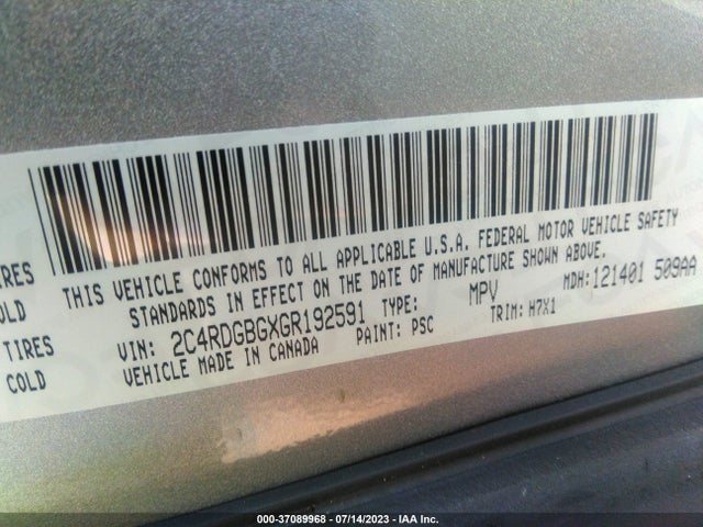 Dodge Grand Caravan Se 2016 2C4RDGBGXGR192591 Image 9
