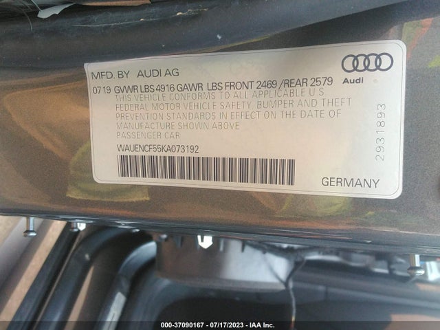 WAUENCF55KA073192 Audi A5 Sportback Premium Plus
