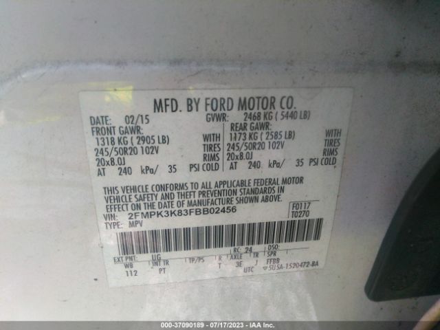 2FMPK3K83FBB02456 Ford Edge Titanium