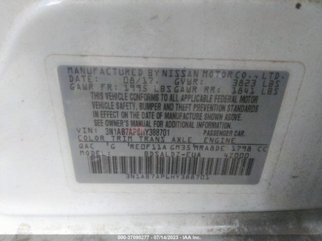 3N1AB7AP6HY388701 Nissan SENTRA SV