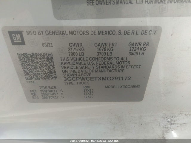 Chevrolet Silverado 1500 2wd  Short Bed Lt 2021 3GCPWCETXMG291173 Image 9