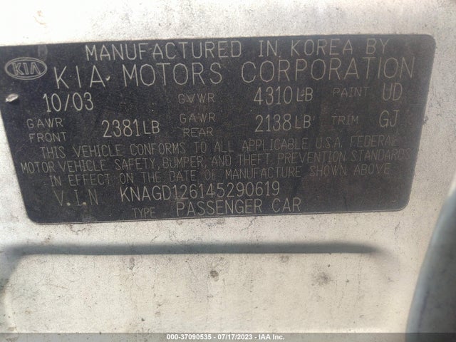 2004 KIA OPTIMA LX/EX VIN: KNAGD126145290619