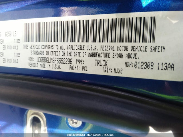2015 RAM 1500 LONE STAR VIN: 1C6RR6LM8FS592296