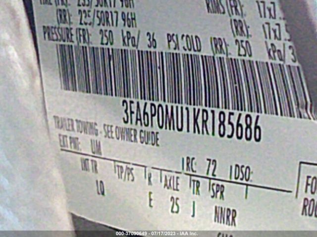 3FA6P0MU1KR185686 Ford Fusion Hybrid Sel
