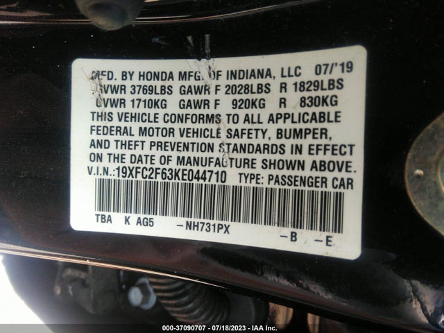 Honda Civic Sedan Lx 2019 19XFC2F63KE044710 Image 9