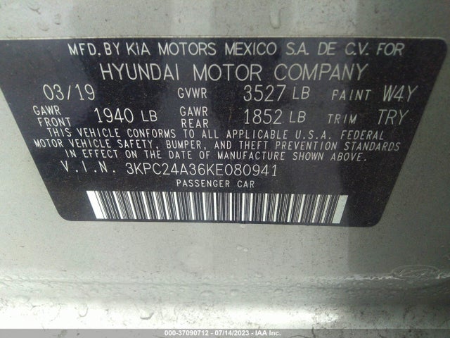 Hyundai ACCENT SE 2019 3KPC24A36KE080941 Image 9
