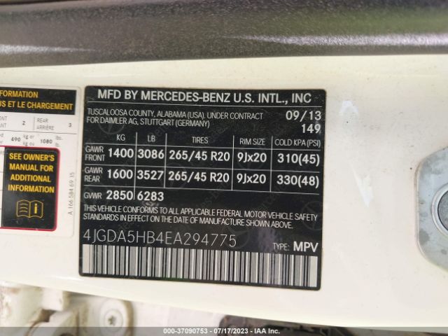4JGDA5HB4EA294775 Mercedes-Benz M-class Ml 350