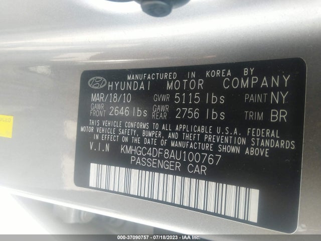 2010 HYUNDAI GENESIS VIN: KMHGC4DF8AU100767