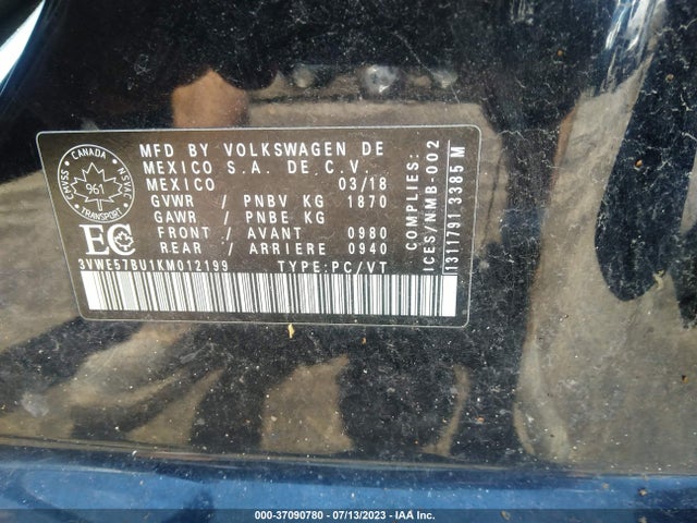 3VWE57BU1KM012199 Volkswagen JETTA SEL