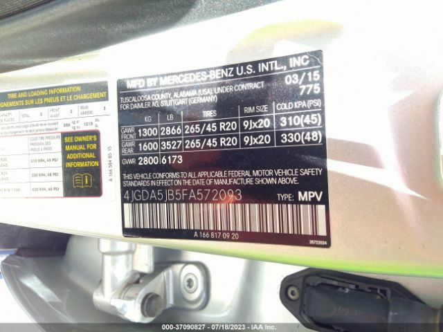 4JGDA5JB5FA572093 Mercedes-Benz M-class Ml 350