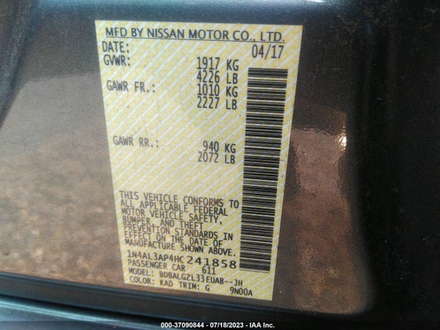 2017 NISSAN ALTIMA 2.5 S VIN: 1N4AL3AP4HC241858