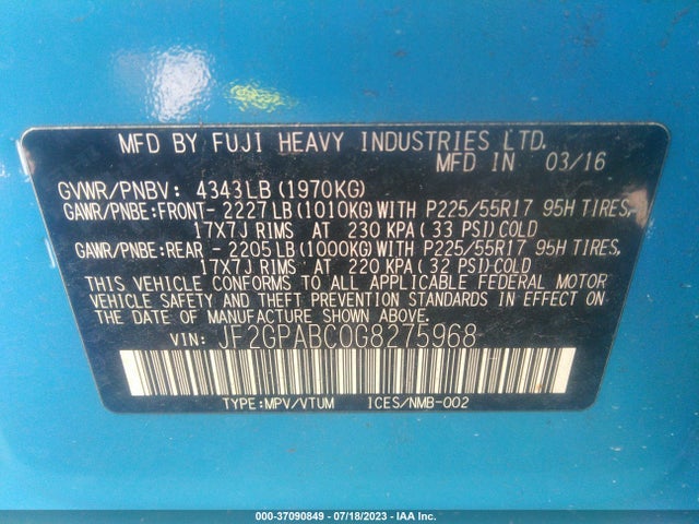 JF2GPABC0G8275968 Subaru Crosstrek Premium