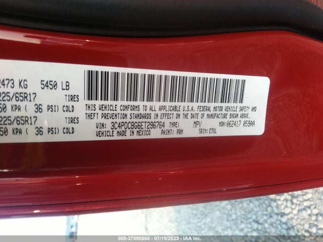 2014 DODGE JOURNEY SXT VIN: 3C4PDCBG6ET296764