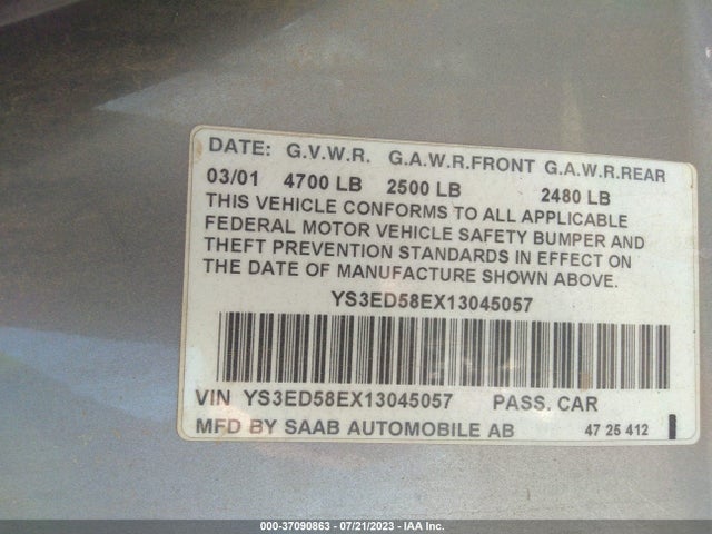 2001 SAAB 9-5 VIN: YS3ED58EX13045057