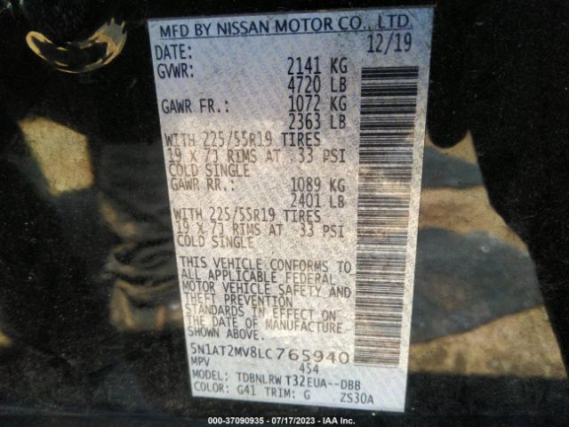 5N1AT2MV8LC765940 Nissan Rogue Sl