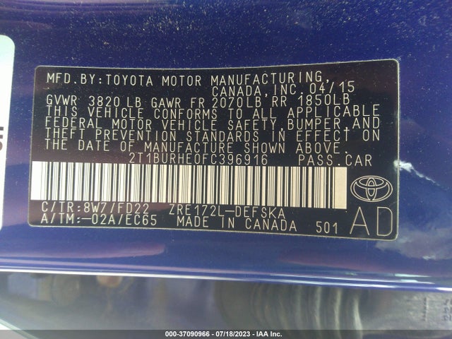 Toyota Corolla L/le/s/s Plus/le Plus 2015 2T1BURHE0FC396916 Image 15