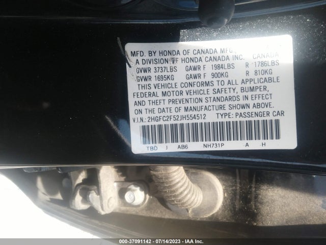 Honda Civic Sedan Lx 2018 2HGFC2F52JH554512 Image 9