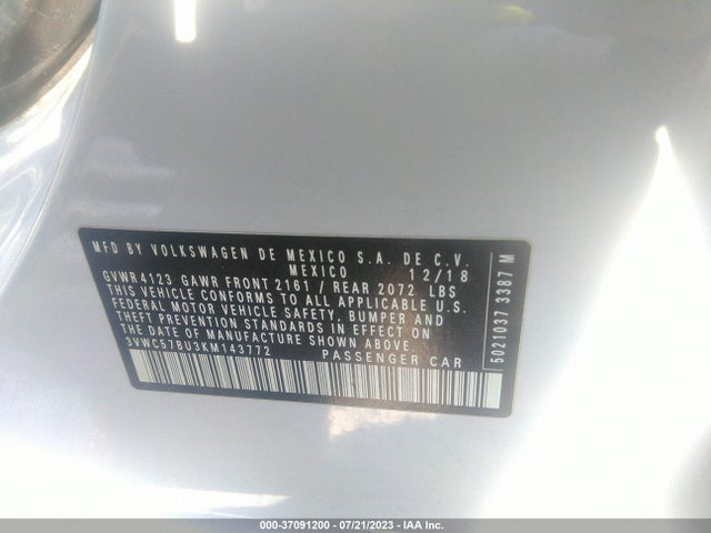 3VWC57BU3KM143772 Volkswagen Jetta S/se/r-line