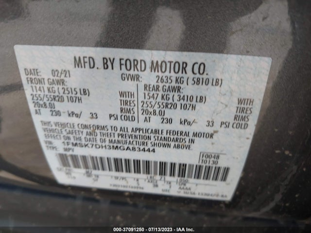 Ford EXPLORER XLT 2021 1FMSK7DH3MGA83444 Image 15
