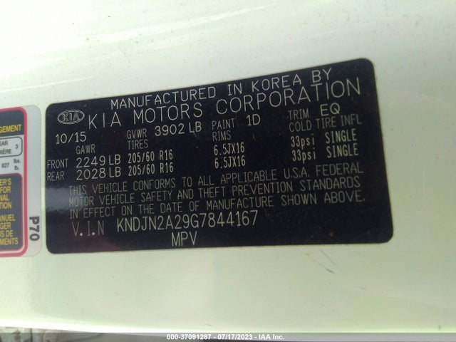 KIA Soul Base 2016 KNDJN2A29G7844167 Image 10