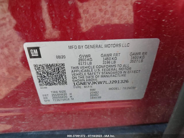 Chevrolet Traverse Rs 2020 1GNEVJKW7LJ291326 Image 15