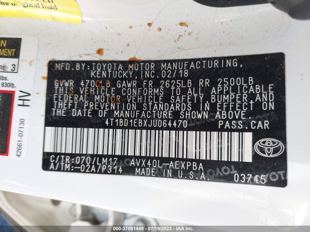 Toyota AVALON HYBRID 2018 4T1BD1EBXJU064470 Image 9