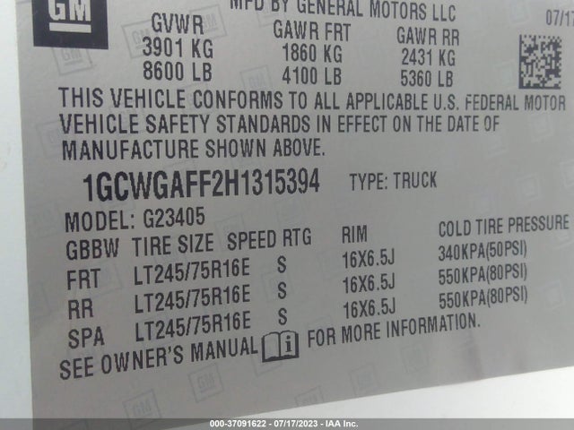 Chevrolet EXPRESS CARGO VAN 2017 1GCWGAFF2H1315394 Image 9
