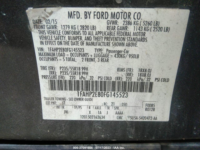 1FAHP2E80FG145523 Ford TAURUS SEL