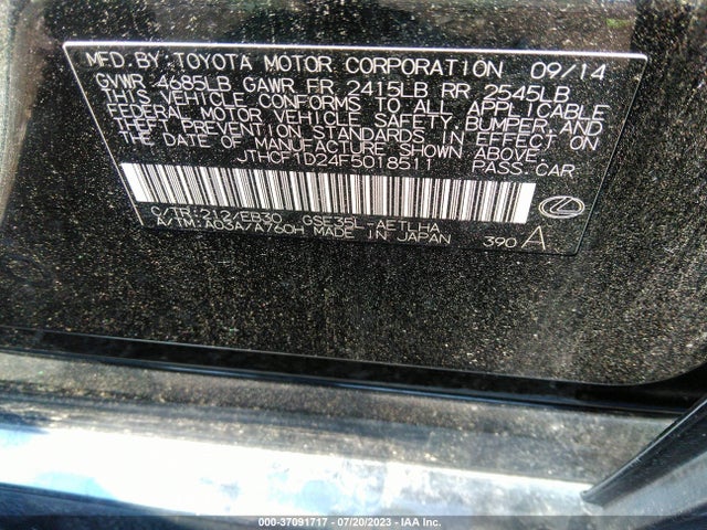 2015 LEXUS IS 250 VIN: JTHCF1D24F5018511