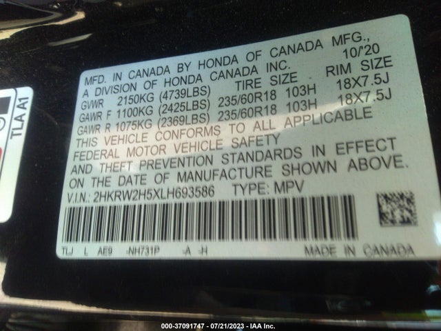 Honda CR-V EX 2020 2HKRW2H5XLH693586 Image 9