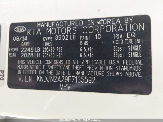 KNDJN2A29F7135592 KIA Soul Base