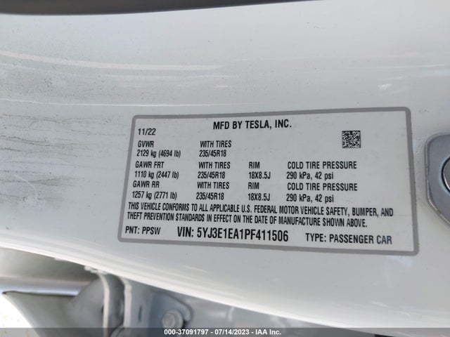 Tesla MODEL 3 2023 5YJ3E1EA1PF411506 Image 9