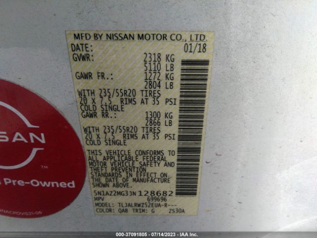 5N1AZ2MG3JN128682 Nissan MURANO SL