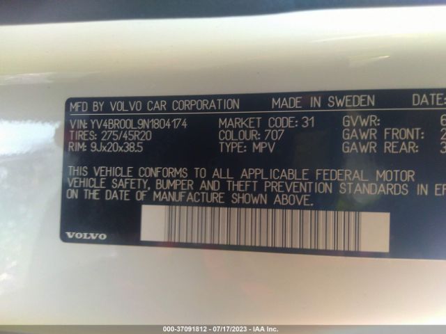 YV4BR00L9N1804174 Volvo Xc90 Recharge Inscription