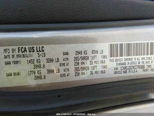 1C4RDJDG7KC770366 Dodge Durango Gt Plus