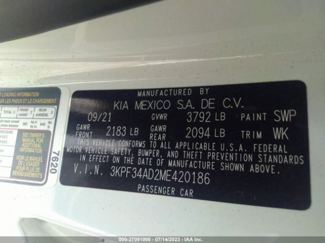 3KPF34AD2ME420186 KIA Forte Gt-line