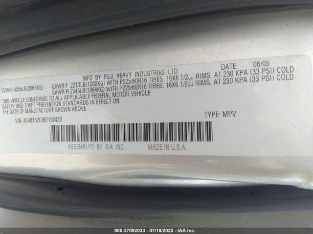 2006 SUBARU BAJA SPORT VIN: 4S4BT62C867100420