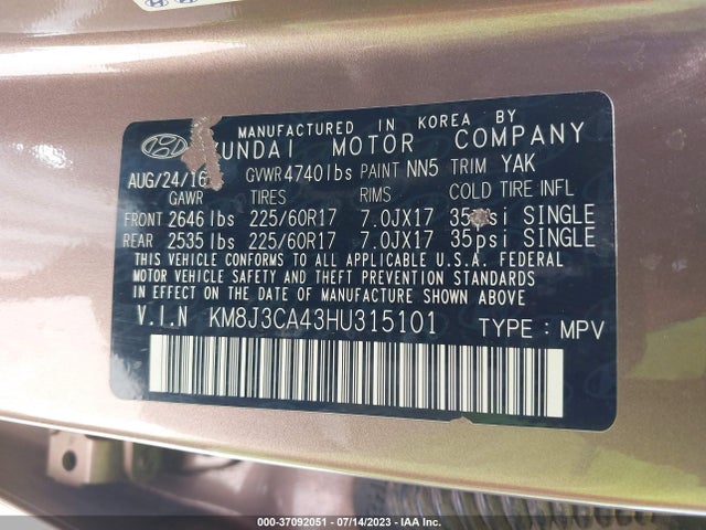Hyundai TUCSON SE 2017 KM8J3CA43HU315101 Image 10