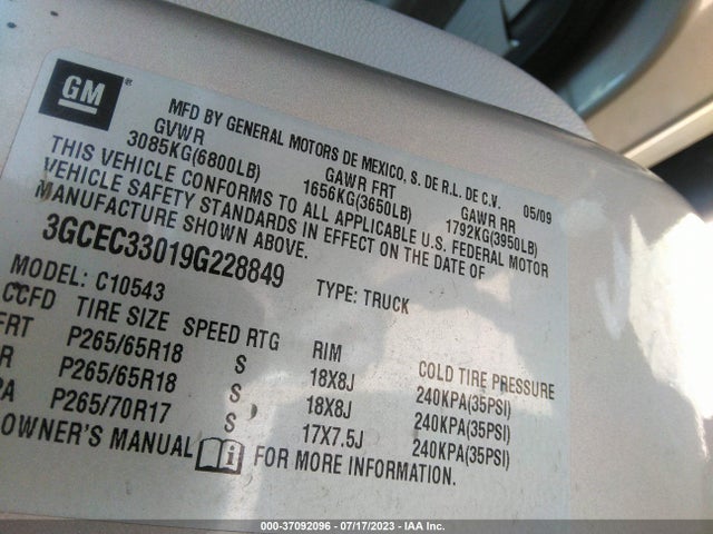 2009 CHEVROLET SILVERADO 1500 LTZ VIN: 3GCEC33019G228849