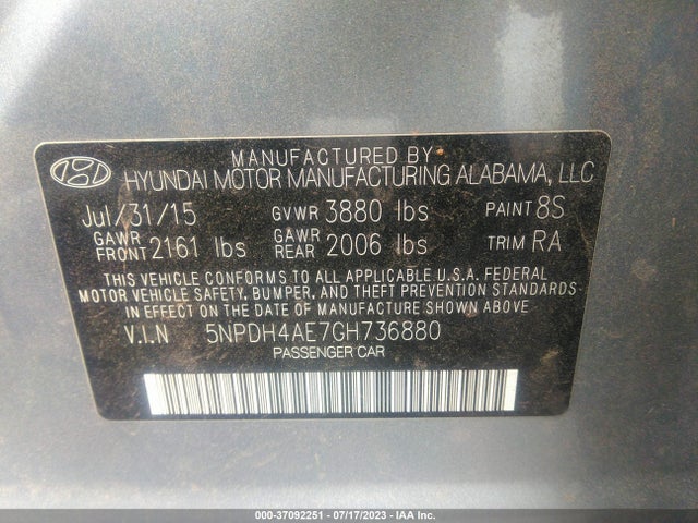 Hyundai ELANTRA SE 2016 5NPDH4AE7GH736880 Image 16