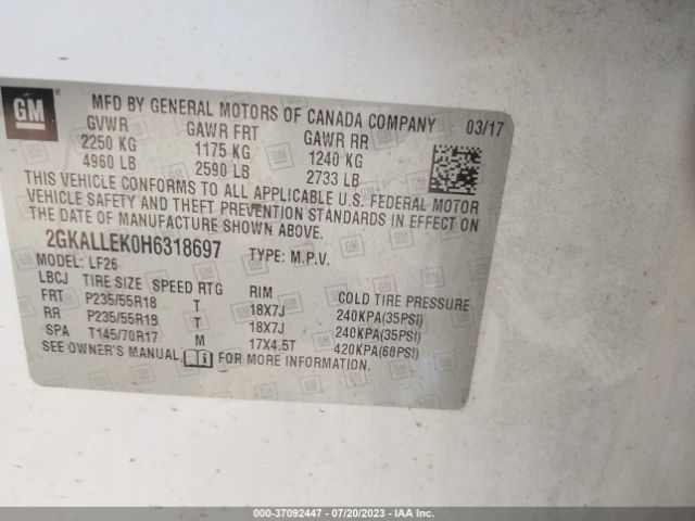 2GKALLEK0H6318697 GMC TERRAIN SL