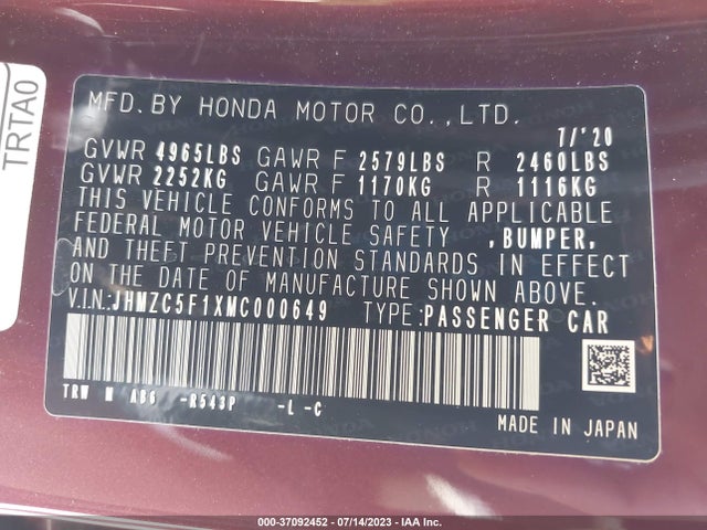 Honda CLARITY PLUG-IN HYBRID 2021 JHMZC5F1XMC000649 Image 9