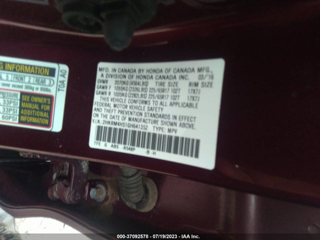 Honda CR-V EX 2016 2HKRM4H51GH641352 Image 9