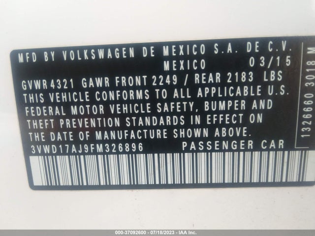 3VWD17AJ9FM326896 Volkswagen Jetta Sedan 1.8t Sport