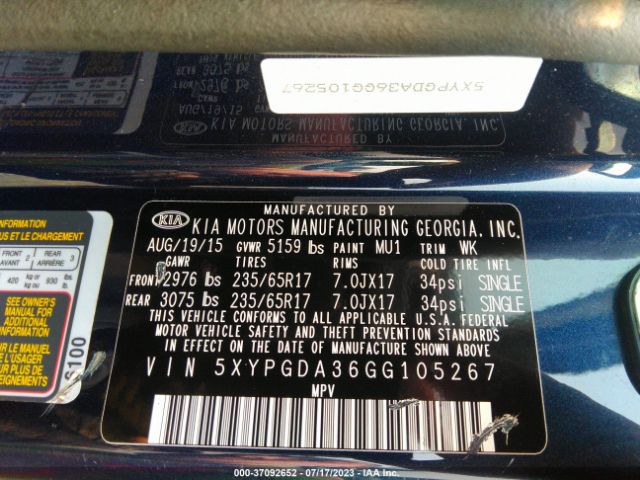 5XYPGDA36GG105267 KIA SORENTO LX