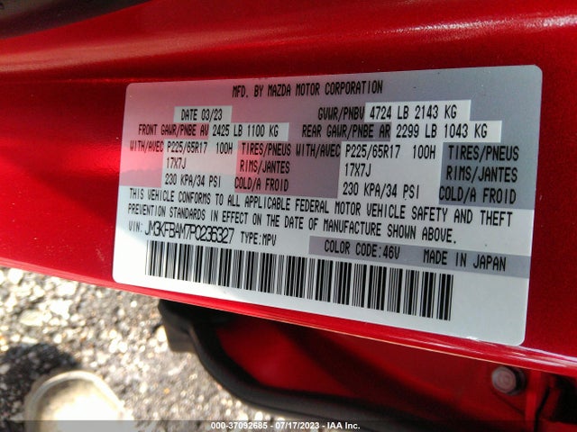 2023 MAZDA CX-5 2.5 S VIN: JM3KFBAM7P0236327