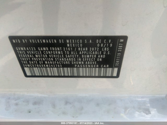 3VWC57BUXKM242783 Volkswagen Jetta S/se/r-line