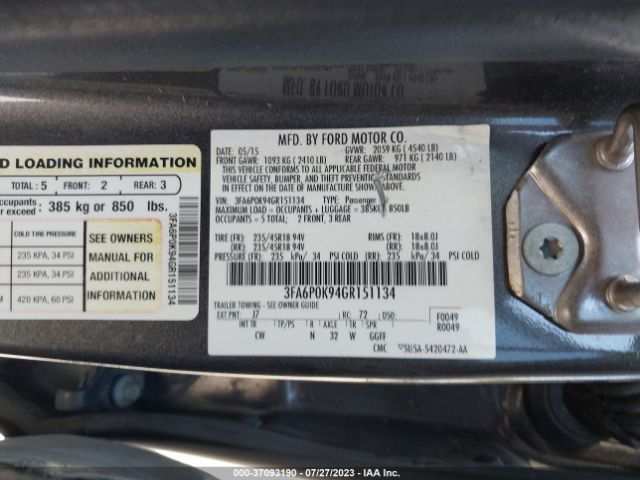 3FA6P0K94GR151134 Ford Fusion Titanium
